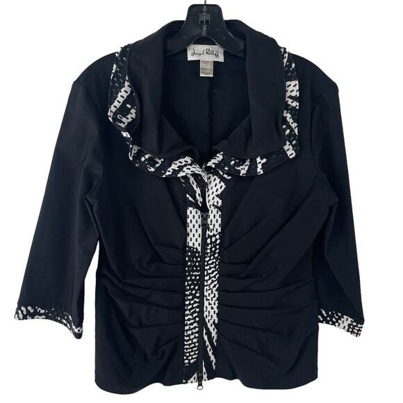 Joseph Ribkoff 3/4 Sleeve Zip Up Stretch Jacket Abstract Black White Womens 10 - Picture 1 of 7